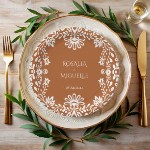 Talavera terracotta Mexican wedding monogrammed Paper Plate