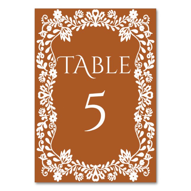 Talavera terracotta Mexican wedding Table Number (Front)