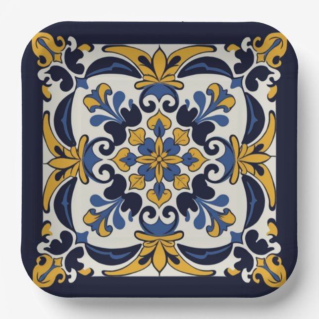 Talavera Tile Cinco Paper Plate (Front)
