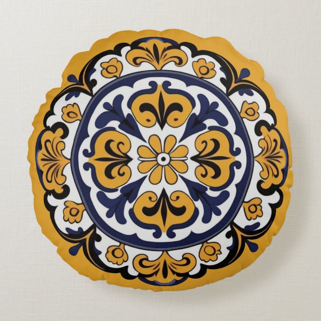 Talavera Tile Cuatro Round Cushion (Front)