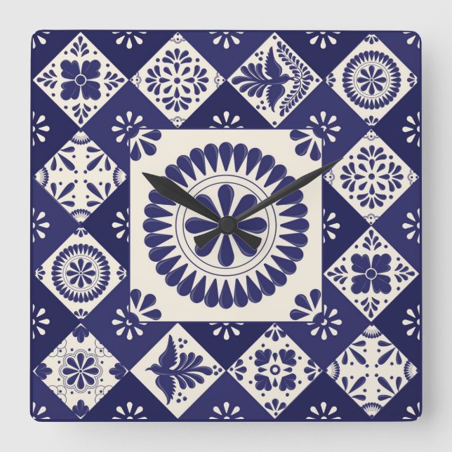 Talavera Tile Dos Square Wall Clock (Front)