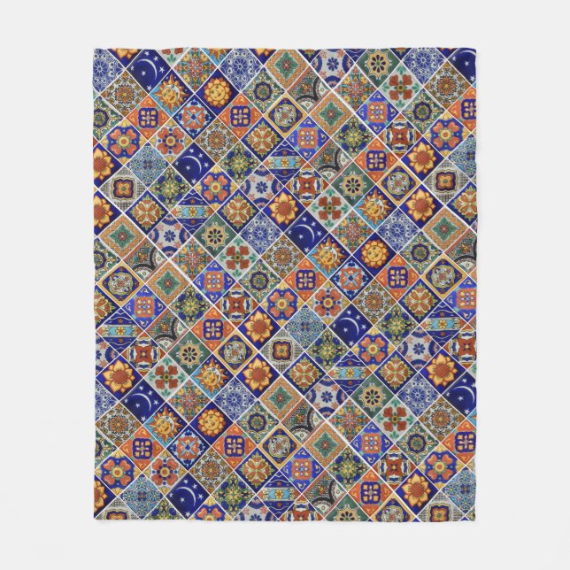 Talavera Tile Image Southwest Style Cuddly Soft Fleece Blanket (Front)
