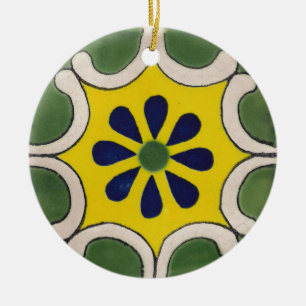 Talavera tile in green & yellow ceramic tree decoration