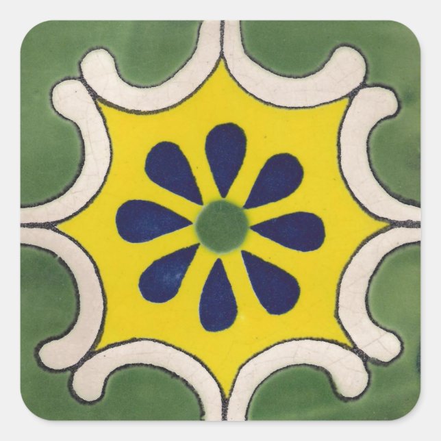 Talavera tile in green & yellow square sticker (Front)