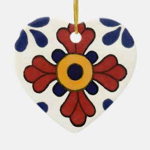 Talavera tile in red & blue ceramic tree decoration