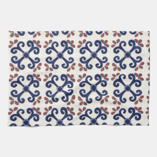 Talavera tile Kitchen towel in blue & white