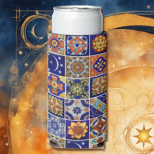  Talavera Tile Personalise Text Southwest Style Seltzer Can Cooler (Creator Uploaded)