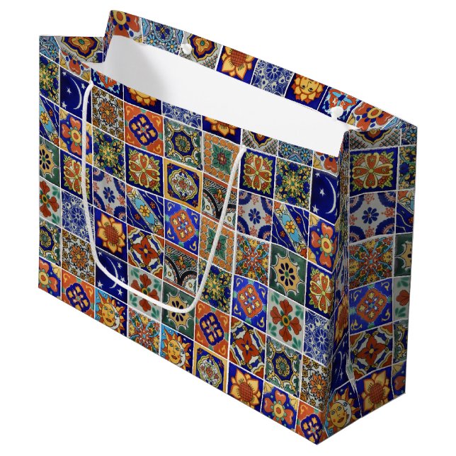 Talavera Tile Santa Fe Southwest Style Colourful Large Gift Bag (Front Angled)