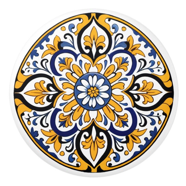 Talavera Tile Tres Ceramic Knob (Front)
