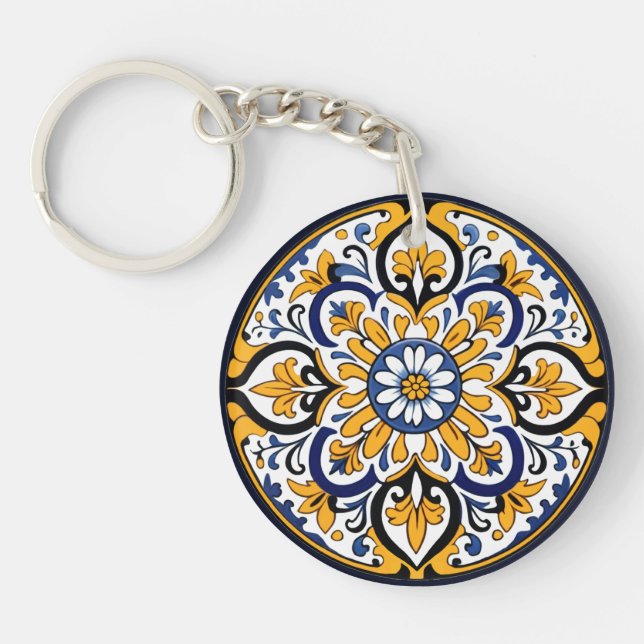 Talavera Tile Tres Personalise Key Ring (Front)