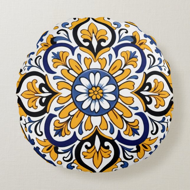 Talavera Tile Tres Round Cushion (Front)