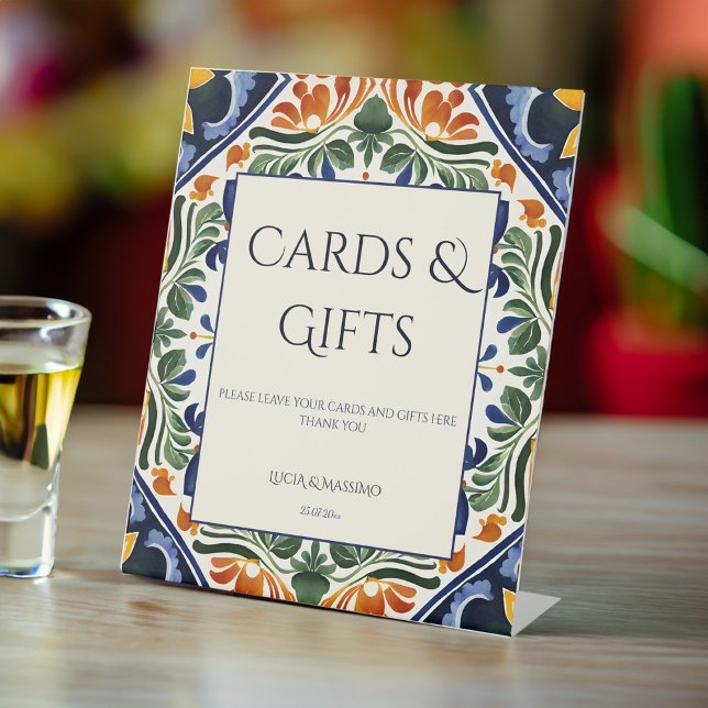 Talavera vintage Mexican wedding gifts Pedestal Sign (Talavera vintage Mexican Spanish Mediterranean wedding gifts Pedestal Sign wedding reception decor)