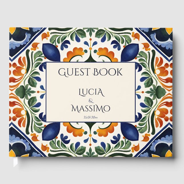 Talavera vintage Mexican wedding personalised Guest Book (Front)