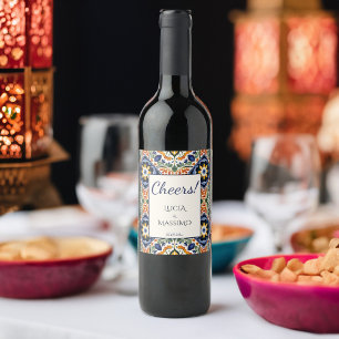Talavera vintage Mexican wedding printed Wine Label