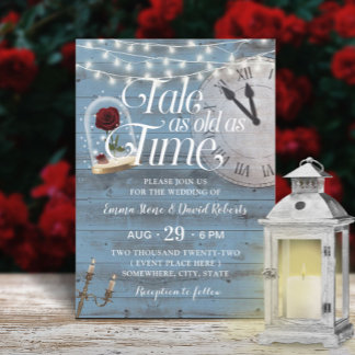 Tale as Old as Time Dusty Blue Fairytale Wedding Invitation