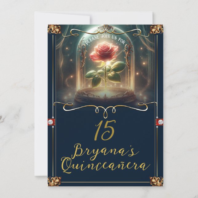 Tale as old as Time Enchanted Rose Quinceañera Invitation (Front)