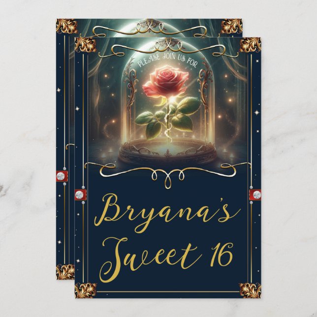Tale as old as Time Enchanted Rose Sweet 16 Invitation (Front/Back)