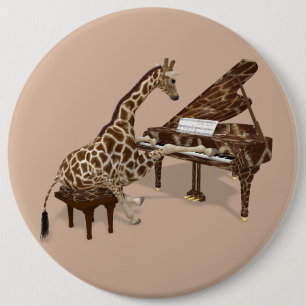 Talented Giraffe Plays Grand Piano 6 Cm Round Badge