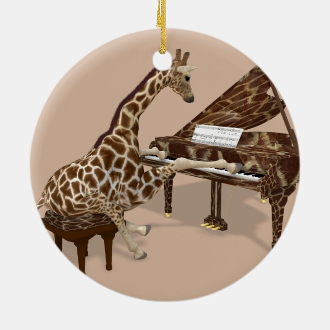 Talented Giraffe Plays Grand Piano Ceramic Tree Decoration (Back)