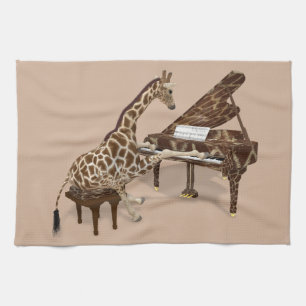 Talented Giraffe Plays Grand Piano Tea Towel