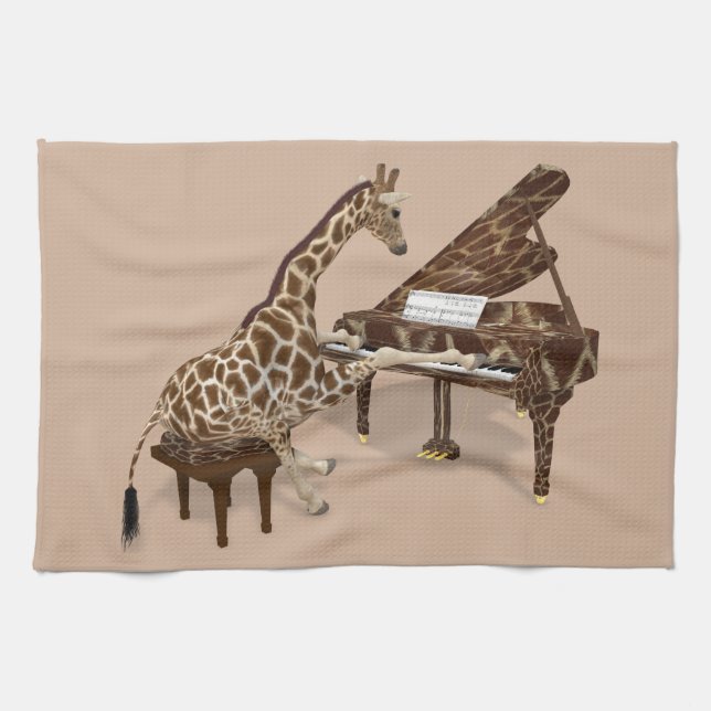 Talented Giraffe Plays Grand Piano Tea Towel (Horizontal)