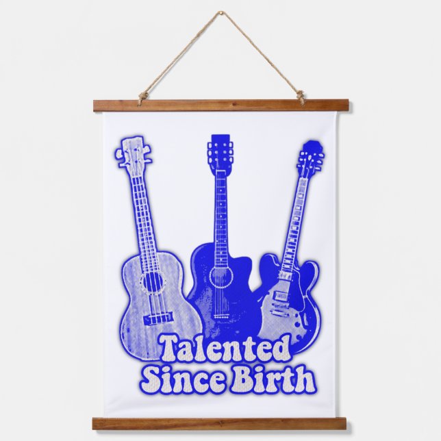Talented since birth. vintage blue guitars  hanging tapestry (Front)