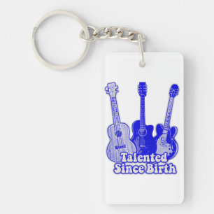 Talented since birth. vintage blue guitars key ring