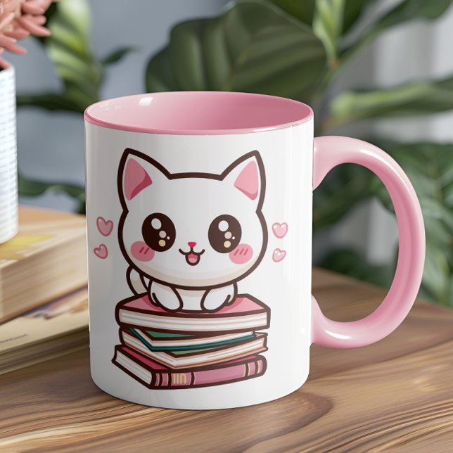 Tales And Tails Make My Day - Cat And Books Coffee Mug (This cozy and creative design is perfect for anyone who loves their pets as much as their books)