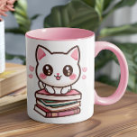 Tales And Tails Make My Day - Cat And Books Photo Mug<br><div class="desc">The Tales & Tails Mug blends playful design with personal touches, featuring a cute illustrated cat perched on a stack of books alongside the phrase "Tales & Tails Make My Day, " framed by paw prints and hearts. This cosy and creative design is perfect for anyone who loves their pets...</div>