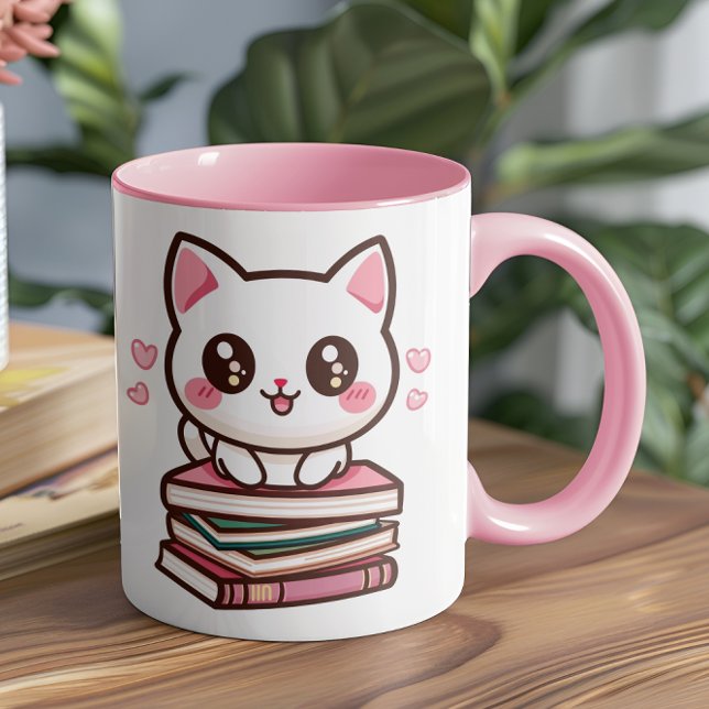 Tales And Tails Make My Day - Cat Dog Books Photo Mug (This cozy and creative design is perfect for anyone who loves their pets as much as their books)