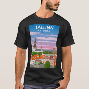 Talinn Estonia Vintage Minimal Retro Travel Poster T-Shirt