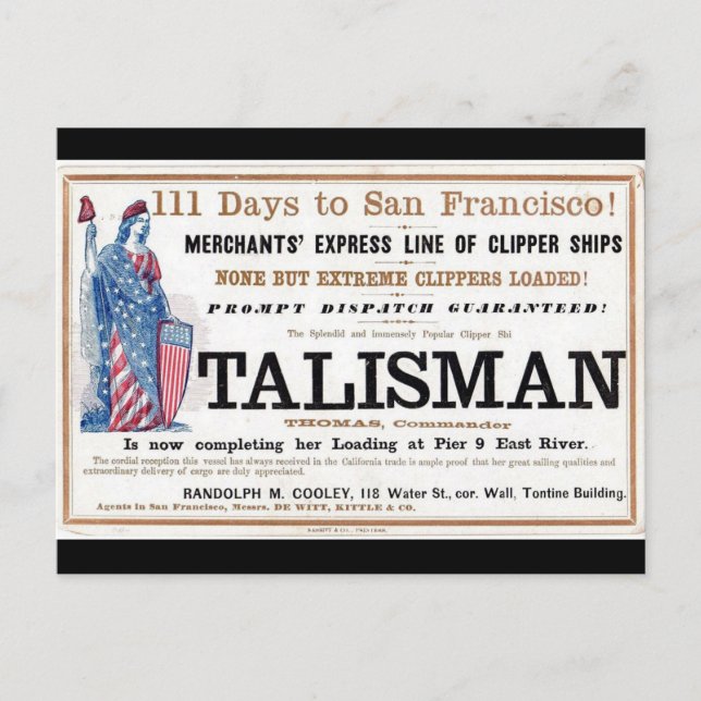 Talisman Clipper ship sailing 1855  Postcard (Front)