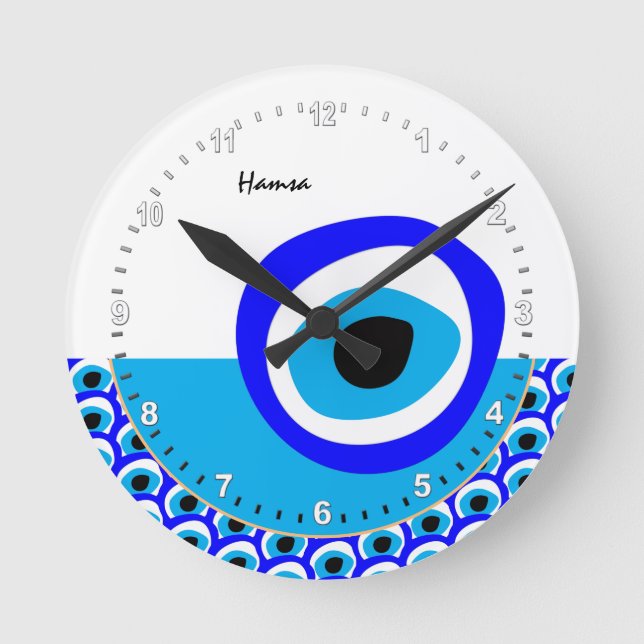 Talisman & Evil Eye Amulet, Turkish / Arabic white Round Clock (Front)