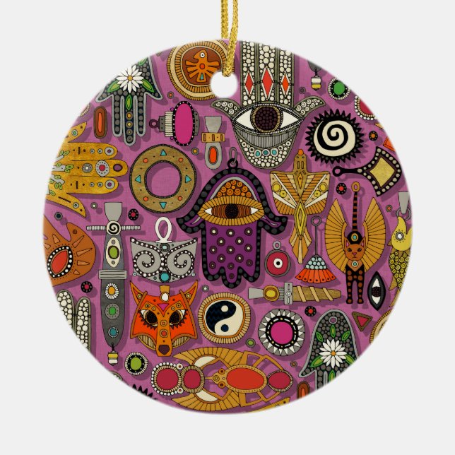 talismans peony ceramic tree decoration (Front)