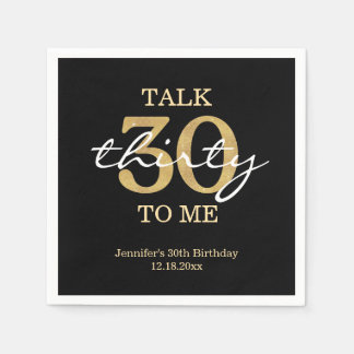 talk 30 to me birthday party gold black chic napkin