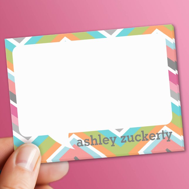 Talk Bubble Personalised Name Colourful Chevrons Post-it Notes (Custom Post It Note Pad)