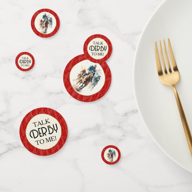 Talk Derby to Me Racehorses and Jockeys Red Confetti (Group)