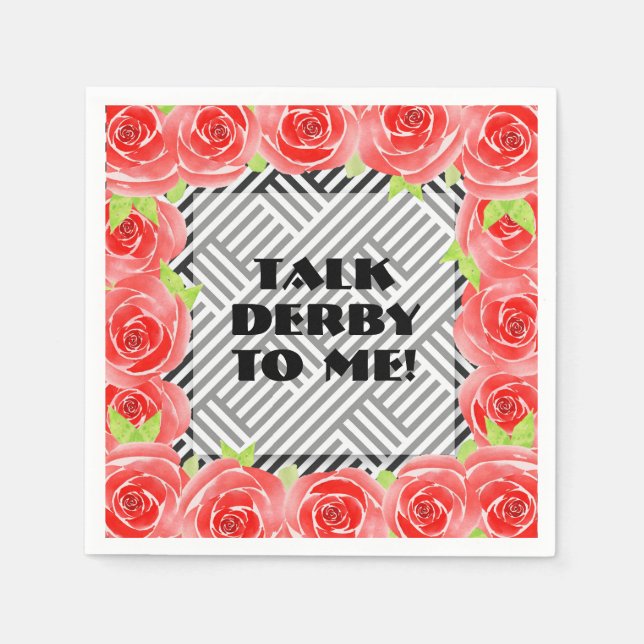 Talk Derby to Me Roses Black White Stripes Napkin (Front)