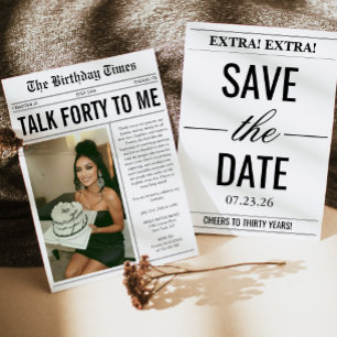 Talk Forty To Me Newspaper 40th Birthday Invitation