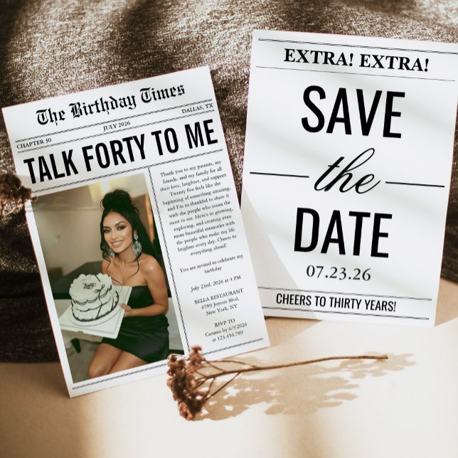 Talk Forty To Me Newspaper 40th Birthday Invitation (Creator Uploaded)