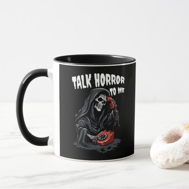 TALK HORROR TO ME GRIM REAPER RED PHONE MUG (With Donut)
