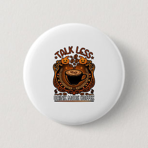 Talk Less Drink More Coffee Cup Halloween Pumpkins 6 Cm Round Badge