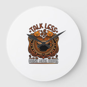Talk Less Drink More Coffee Cup Halloween Pumpkins Large Clock