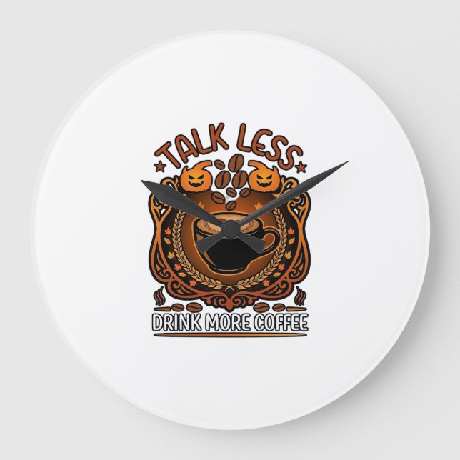 Talk Less Drink More Coffee Cup Halloween Pumpkins Large Clock (Front)