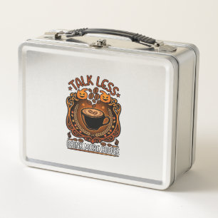 Talk Less Drink More Coffee Cup Halloween Pumpkins Metal Lunch Box