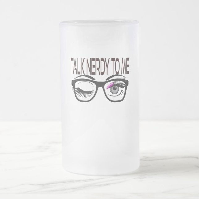 Talk Nerdy To Me Geek Glasses Winking Eye Pink Frosted Glass Beer Mug (Center)