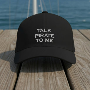 Talk Pirate To Me Black Funny Mens Embroidered Hat