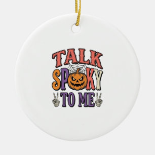 Talk Spooky To Me Vintage Halloween Shirt Design_1 Ceramic Tree Decoration