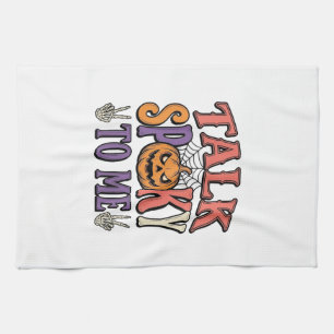 Talk Spooky To Me Vintage Halloween Shirt Design_1 Tea Towel