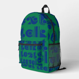 Talk Text Travel Blue Green Printed Backpack